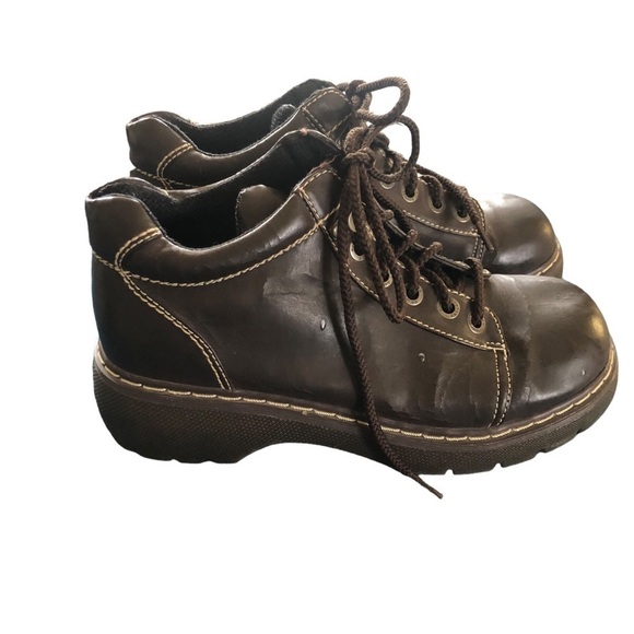 No Boundaries Y2K Lace Up Meg Bootie 9.5 Chunky Rugged Faux Leather Dark Brown - Picture 4 of 8